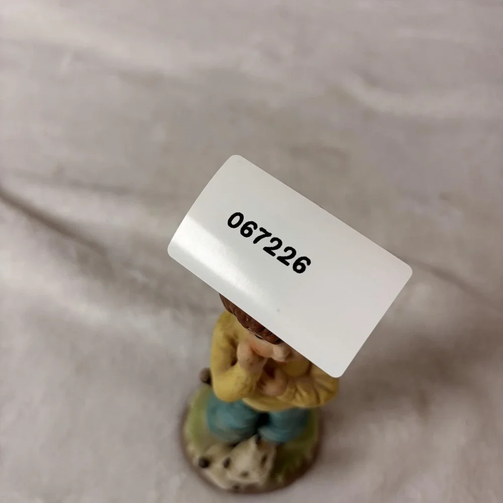 Vintage 80s Porcelain Boy Figurine Slingshot Cat As-Is / Missing Bird on Head